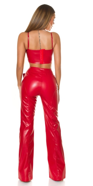 Hoge taille faux leder broek met gesp rood